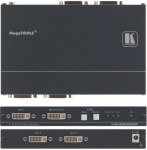 VM-300HDCP — усилитель-распределитель для сигналов DVI. Прибор выполняет перетактирование сигнала и компенсацию АЧХ кабеля, после чего выдает сигнал соответственно на три одинаковых выхода.