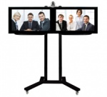 Стойка-тележка для двух 42" ЖК-мониторов с полкой для камеры, цвет - черное основание/хромированные штанги