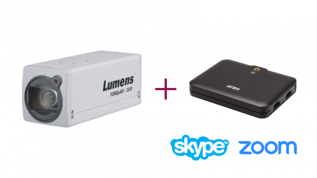Lumens VC-BC601PW + Aten UC3021 - Комплект видеокамеры с поддержкой USB-C для работы с Zoom, Skype, OBS (Корпусная FullHD камера белая + USB-конвертер)