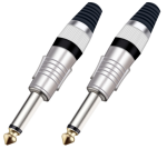 Разъём прямой, кабельный, никелированный, джек 6.35мм несимметричный "папа" (корпус цинковый сплав, чёрный)