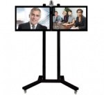 Стойка-тележка для двух 32" ЖК-мониторов с полкой для камеры, цвет - серебряное основание/хромированные штанги