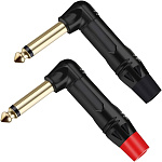 Разъём угловой, кабельный, позолоченный, джек 6.35мм симметричный, папа (корпус цинковый сплав, чёрный). Отгружается парами - красный + чёрный хвостовик, цена указана за штуку.
