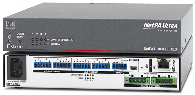 Extron NetPA U 1004 Четырёхканальные усилители с Dante и DSP 100 Вт на канал при 8 или 4 Ом -pic_01