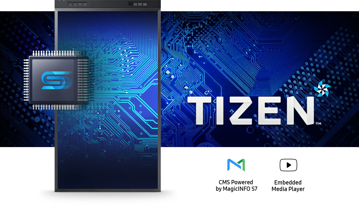 Samsung серия OMN-DS | Встроенный плеер MagicINFO S6 на базе мощной операционной системы TIZEN повышает общую производительность дисплеев серии OMN-DS Samsung серия OMN-DS Встроенный плеер MagicINFO S6 на базе мощной операционной системы TIZEN повышает общую производительность дисплеев серии OMN-DS